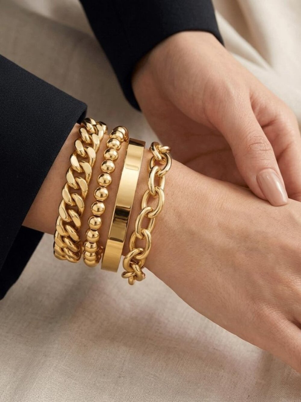 Trendy Gold Plated Bracelet Set - Minimalist Stackable Jewelry for All Occasions - Picture 4 of 7